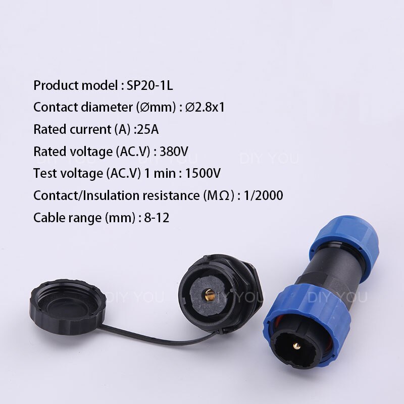 Waterdichte connector met sp20 ip68 moertjes aan de achterkant, 1/2/3/4/5/6/7/9/10/12/14- pins luchtvaartconnectoren, stekker en stopcontact: Sp20-1l