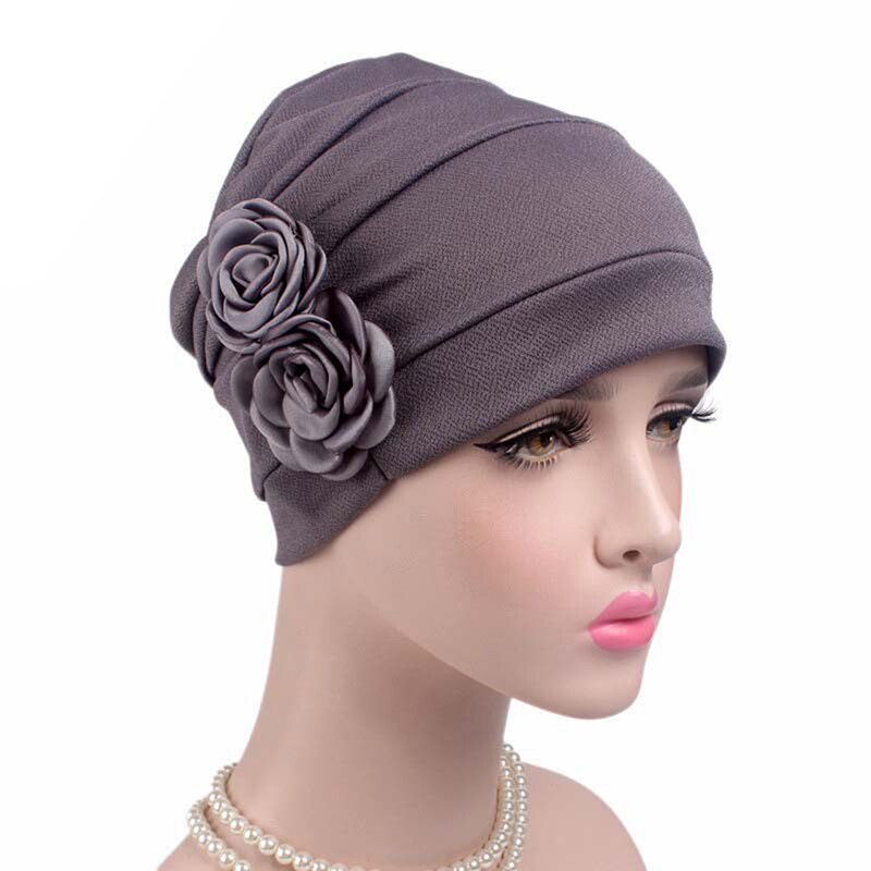 Kvinder blomst turban hat dame kræft kemo hårtab hætte hoved tørklæde wrap cover 5 farver: Mørkegrå