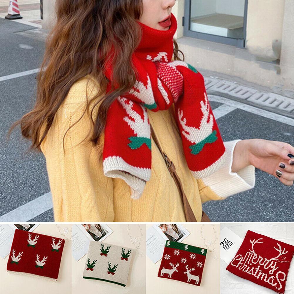 Christmas Pattern Long Scarf for Women Men Winter Knitting Warm Scarves Shawl Dual-use Scarfs Clothes Accessories foulard femme