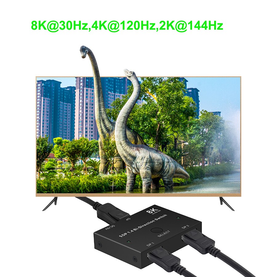 Kvm Switch Displayport Switch Splitter 8K Displayport 1.4 Bi-Richting Dp Switch Selector Box 1X2 Dp 2X1 4K @ 120Hz 8K @ 30Hz