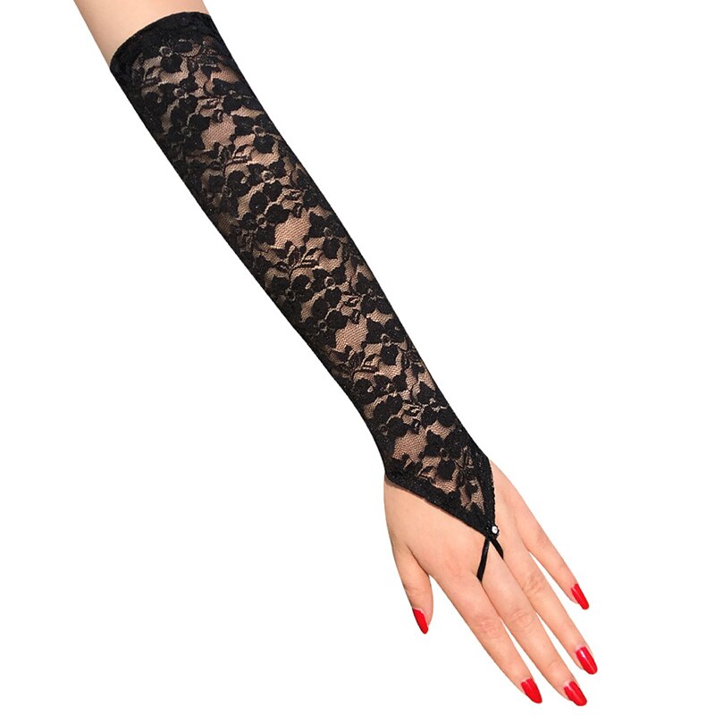 1 par långa spetshandskar sexigt blommönster damhandskar arm armbågshandskar armbågshandskar fingerlösa handskar vantar