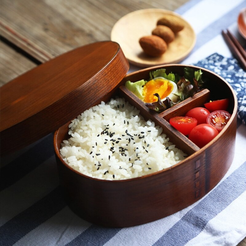 Unibird trä japansk oval matlåda med påse & sked ätpinnar sushi matbehållare barnfack bento box matsats