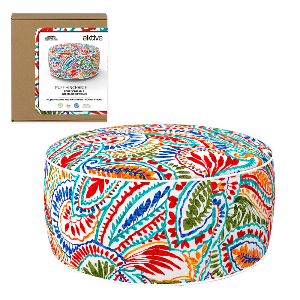 Puff Hinchable D53X23 CM Aktive, Puff asiento, Puff para sentar, Puff exterior, Muebles de salón, Puff asiento exterior: Étnico multicolor