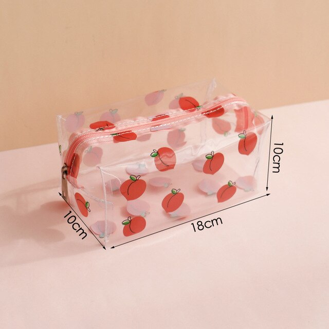 Vattentät transparent sminkpåse söt kosmetisk väska förvaringspåse klart fodral toalettpåse pvc dragkedja rese smink arrangör: Persika