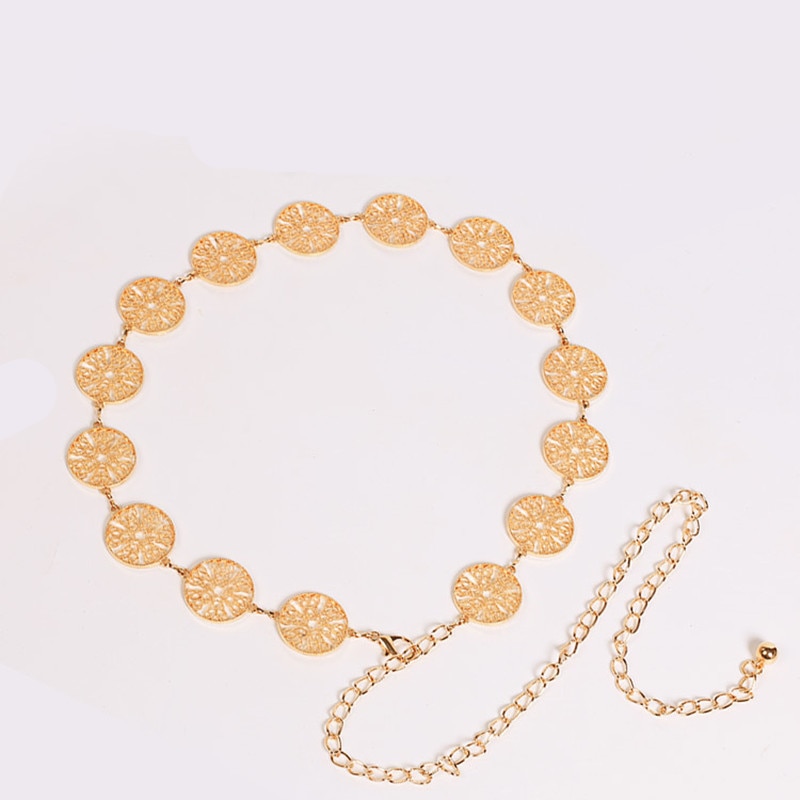 Damen Luxus Münze Gürtel für Frauen Gold Taille Kette Gürtel für Kleid Frau Goldene Silber Stil Metall Gürtel