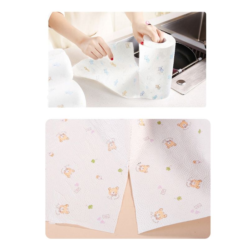 1 Roll Printing Cartoon Wood Pulp Kitchen Thickened Absorbent Oil Roll Paper
