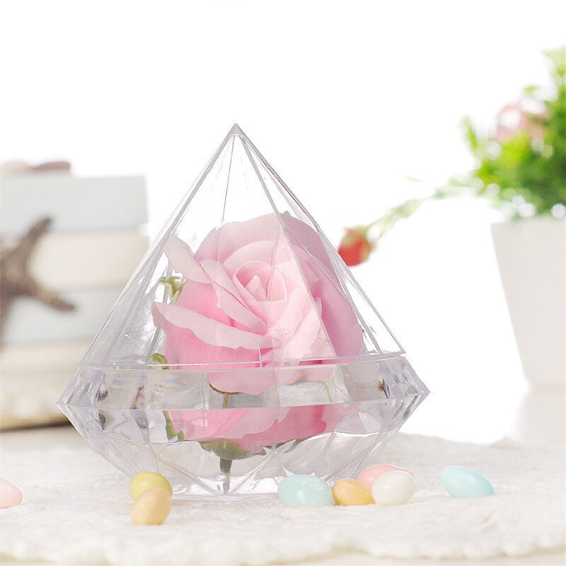Caja de dulces transparente con forma de diamante, Cajas de de recuerdo para boda, caja de , contenedor de plástico transparente, para decoración del hogar