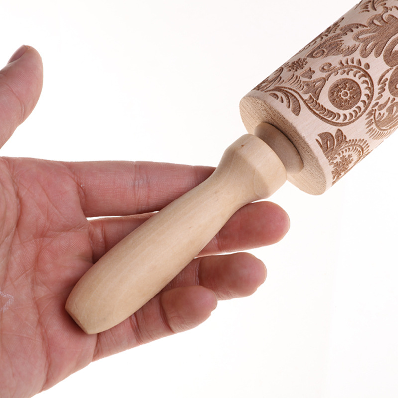 Rouleau à Pâtisserie Gravé Nativité – 35 Cm En Bois, Pour Biscuits Gaufrés, Pâte à Modeler, Activité DIY