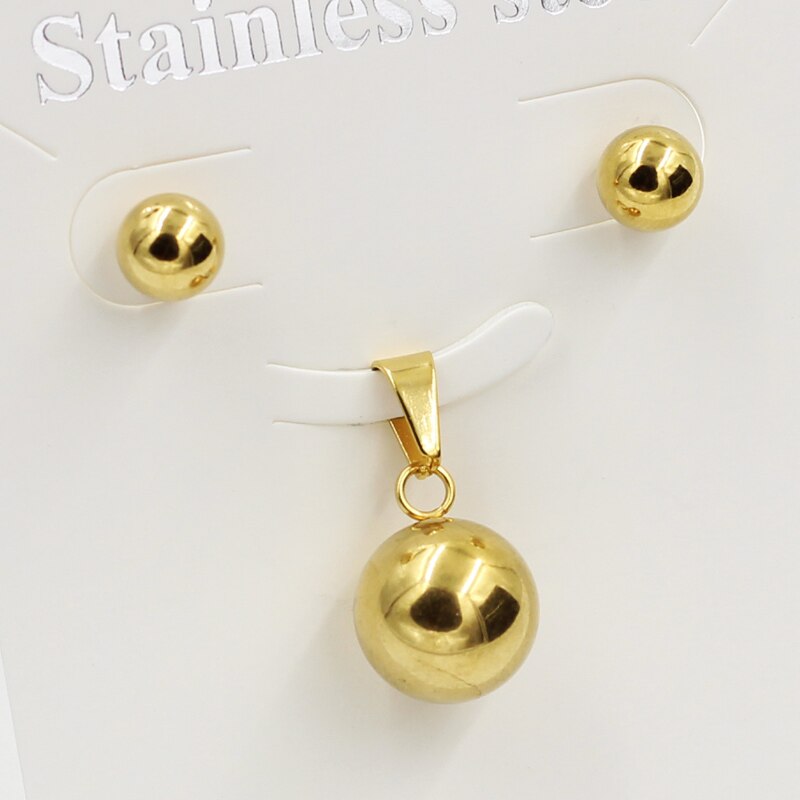 Luxusteel Inoxidable Ronde Bal Hanger Ketting Oorbellen Brinco Mujer Accessoires Gratis Kettingen Ketting En Oorbellen Sets: gold