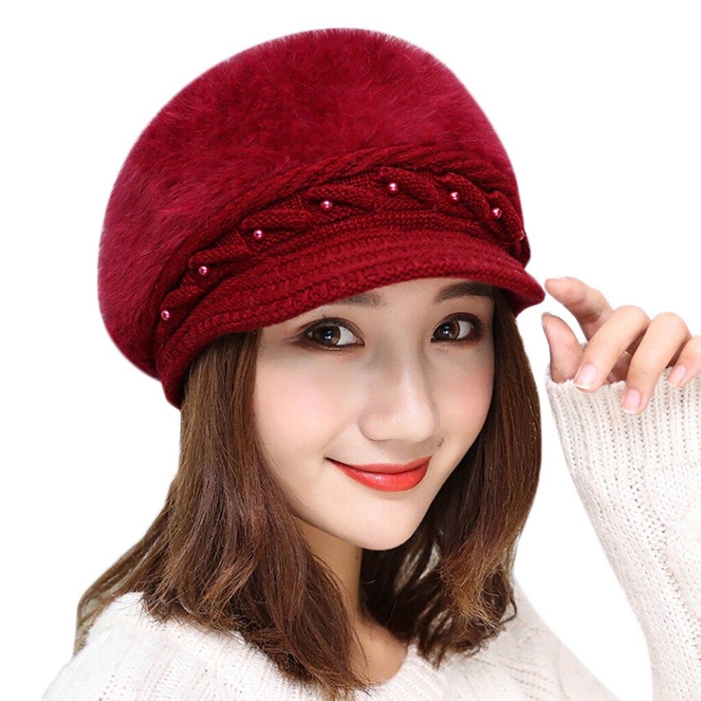 Women Beret Beanie Double Thickening Wool Felt Girls Beret Hat Keep Warm Winter Outdoor Soft Solid Color Beret Hats: Wine 