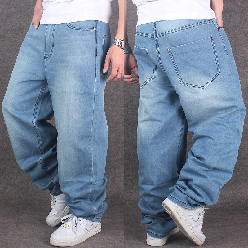 Stree rock hip hop jeans til mænd, plus size mænd løse store jeans ren blå skate jeans mænds harem jeans