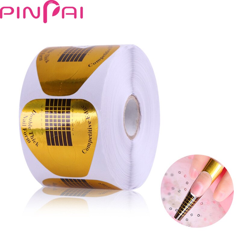 PinPai Nail Art Uitbreiding Vorm 500 stks/Roll Goud U Vormige Nail Verlengen Houder Sticker voor Fototherapie Nagels Hoefijzer vorm