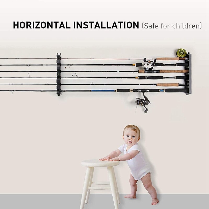 Vishengel verticaal 6- hengelrek horizontale hengelhouder wandmontage modulair voor garage