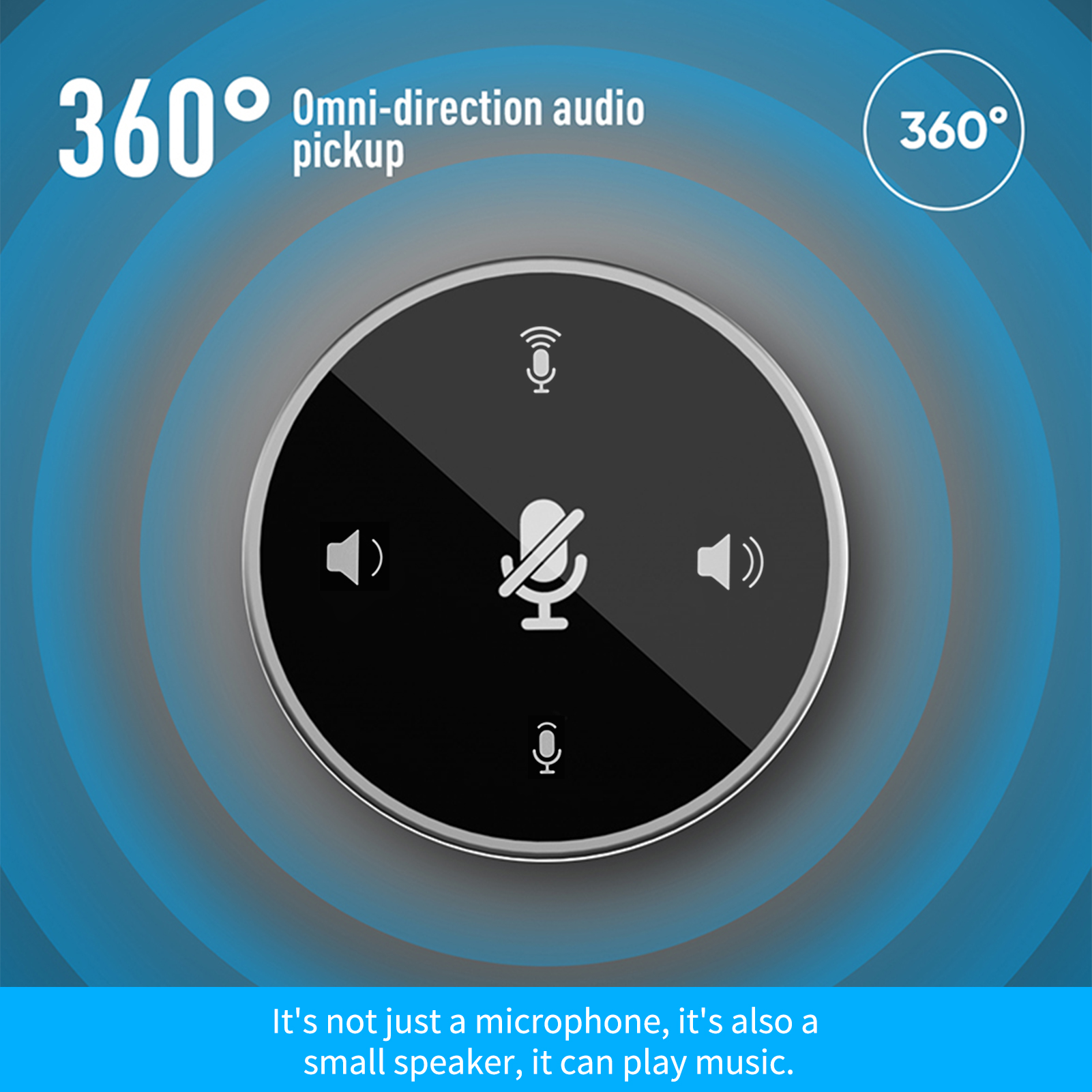 Microphone haut-parleur de conférence USB de bureau, haut-parleur intégré, omnidirectionnel à 360 °, micro à condensateur pour PC, ordinateur portable