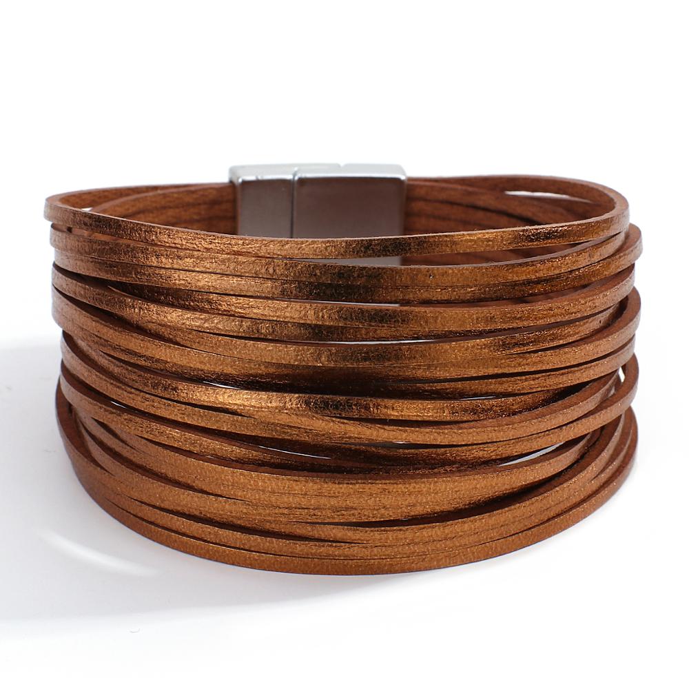 Amorcome – Bracelet en cuir mince multicolore, bandes multiples, large, bijoux de fête à la , Bracelets pour femme: matte gold
