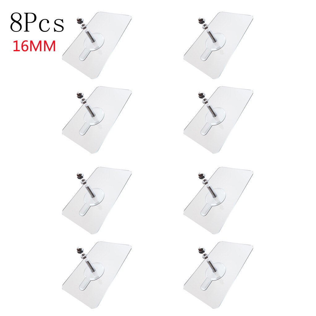 8Pcs Non-Trace Strong Adhesive Stickers Nail Screw No Drilling Wall Hook Bathroom Kitchen Transparent ABS Sucker Hooks Hanger: F