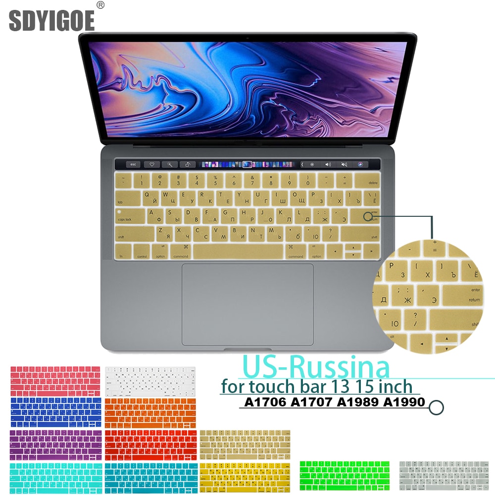 Cubierta de teclado ruso para Mac Book, 13, 15 pulgadas, con barra táctil, A1706, A1707, A1989, 1990, cubierta para teclado de portátil, película de teclado a Color