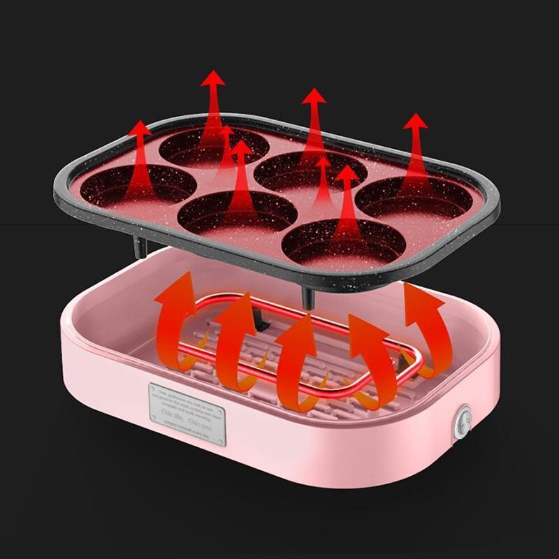 6-Holes Multifunction Electric Egg Fryer Breakfast Pot Burger Machine Non-stick Pan Household Frying Pan