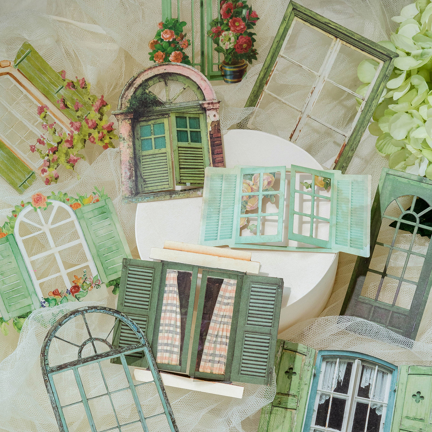 10 hojas de pegatinas huecas Vintage para puerta y ventana, decoración artesanal para diario, planta, flor, INS, álbum de recortes, papelería Kawaii