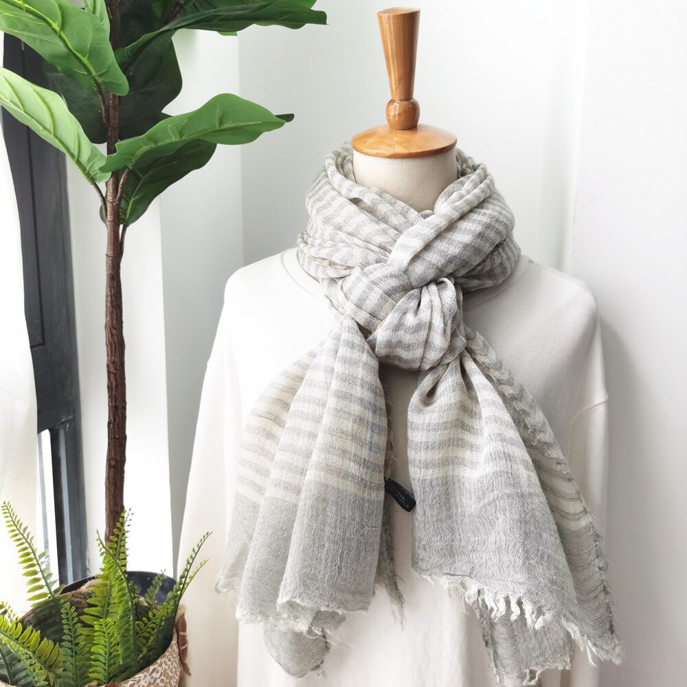 Neue Trendy Striped Frauen Schal Grau Solide Japanische Unisex Stil Baumwolle und Leinen Lange Schal Männer Schal: Grau
