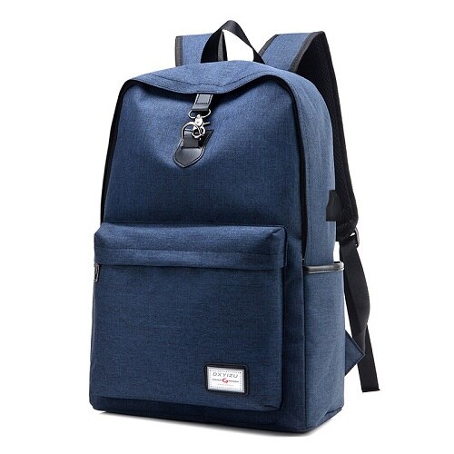 Mænds usb opladning rygsække kæder dekorere bærbare tasker nylon preppy mænds skoletasker rejse stor kapacitet rygsække: Blå