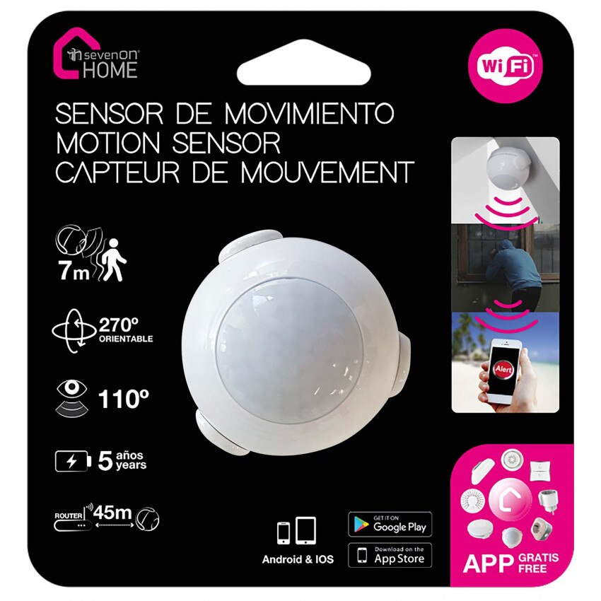 Sensor de Movimiento WiFi con Aviso vía Smartphone/APP 7hSevenOn Home
