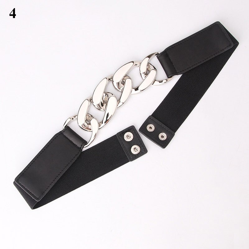 Belts For Women Skinny Metal Gold Buckle Waist Belt PU Leather Thin Belt Elastic Waistband Female Dress Accessories: 4
