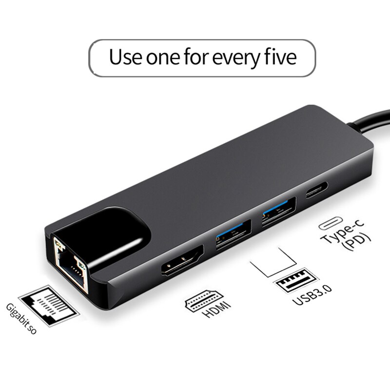 USB 3.1 rodzaj-c Centrum na HDMI kompatybilny 4K piorun 3 USB C z koncentratorem 3.0 TF czytnik kart SD PD dla MacBook zawodowiec/powietrze/Huawei kumpel: 5 in 1 hub