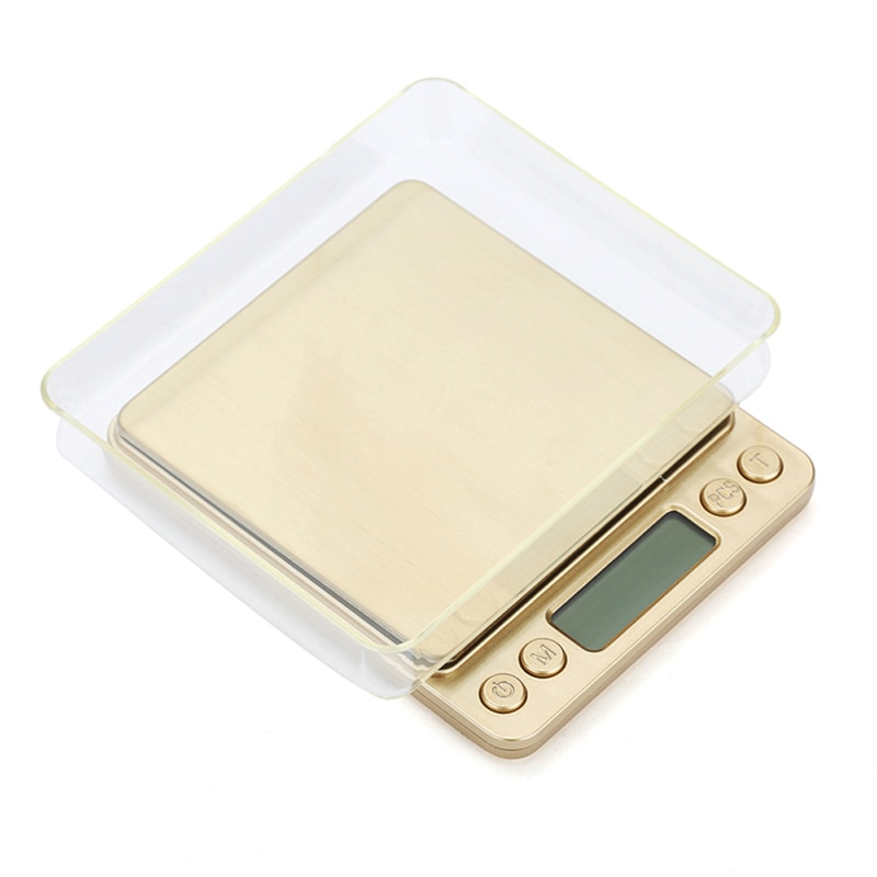 Mini Electronic Kitchen Scale 0.1g Precision postal Food Diet scale for Cooking Baking Measure Tools with 2 trays silver &amp; gold