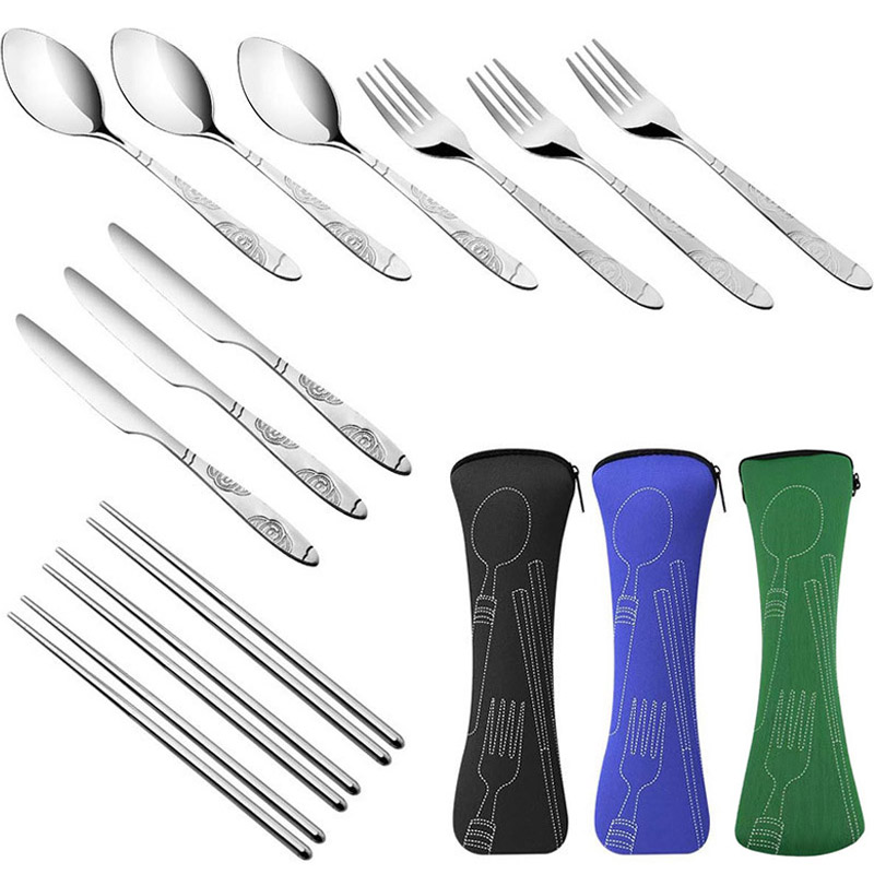 Edelstahl-Geschirrtasche, waschbar, mit Reißverschluss, Besteckset-Koffer, tragbare Tasche für Abendessen, Haushaltswerkzeug, Reisen, Camping, Löffel