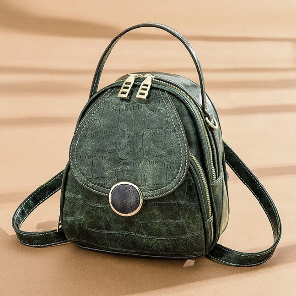 Mochila de couro pu de ombro feminina, multifunção, pequena, para escola, para adolescentes: Green