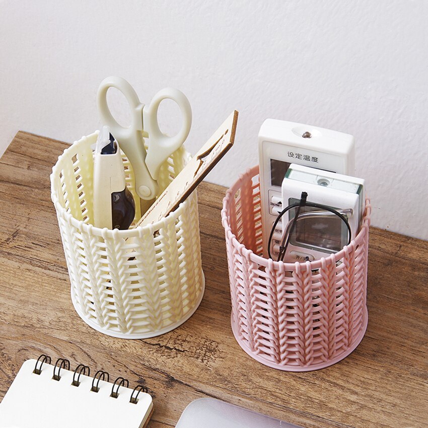 Boîte de rangement pour stylos, bureau creux cylindre, Pot de rangement pour crayons brosse de maquillage porte-stylo maison