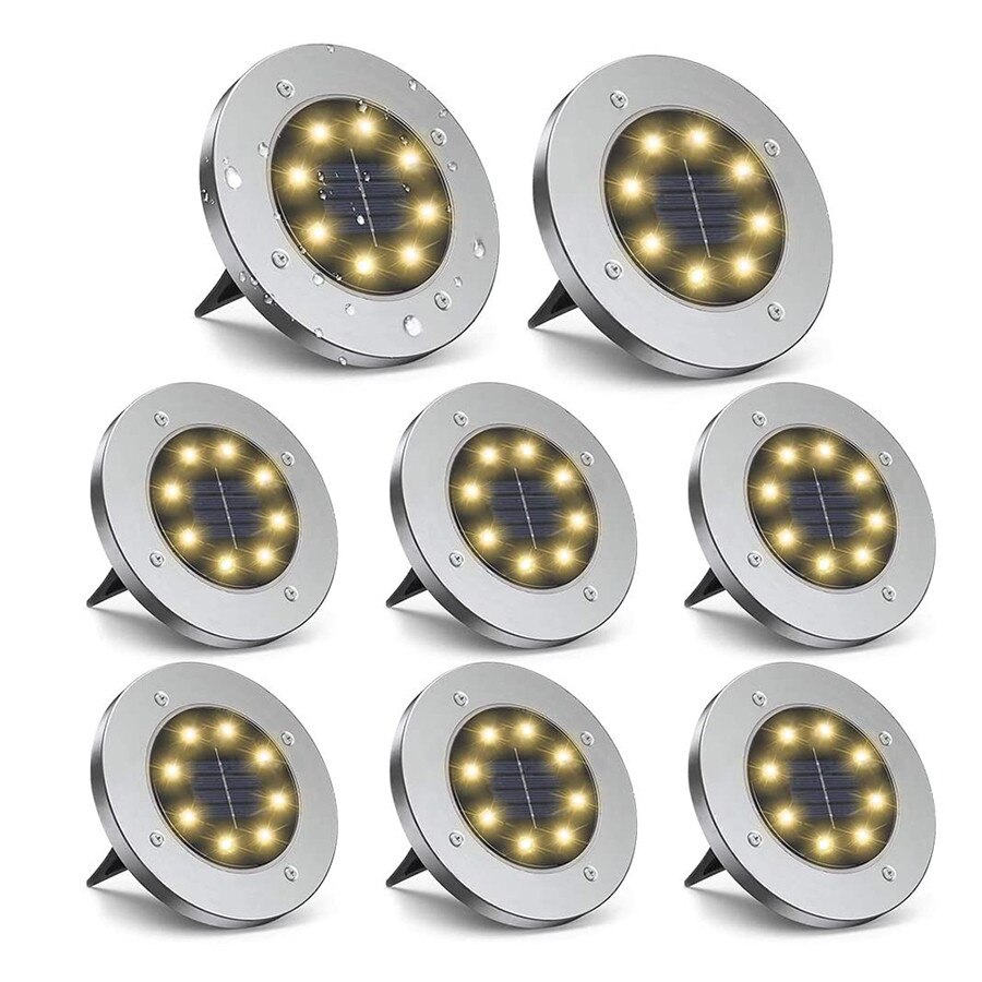 Solar Disk Light 8LEDS Outdoor LED Garden Pathway Light Waterproof Landscape Solar In-Ground Lights for Patio Lawn Driveway Deck