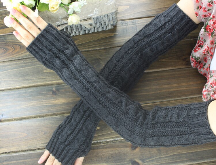 Hampa blommor fingerfria stickade långa handskar kvinnor kvinnliga varma vinter guantes mujer ull armvärmare