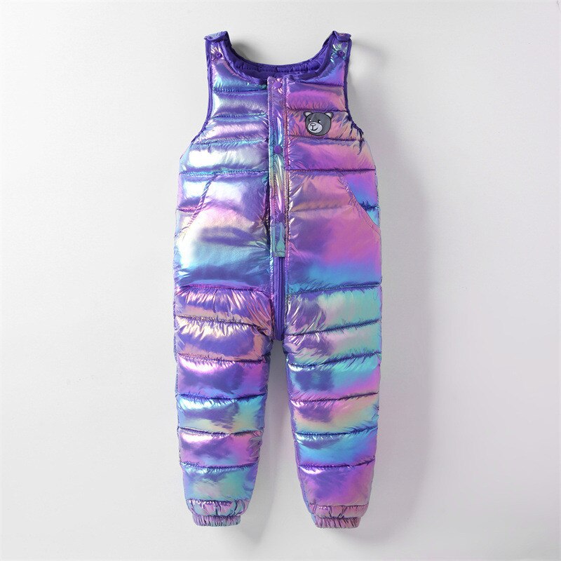 Winter Girls Boys Overalls 1-5 Years Autumn Baby Boy Girl Thick Warm Pants Kids Jumpsuit Children Ski Down Overalls: Purple / 12M