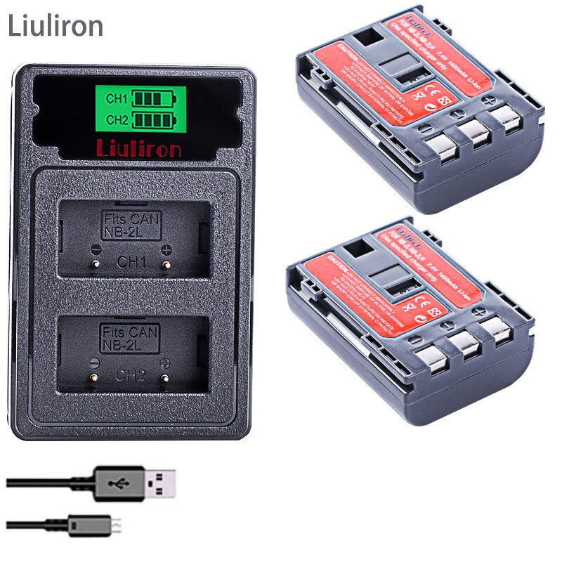 1400mAh NB-2L NB-2LH NB 2L nb2l NB2LH battery +Dual USB Charger for Canon EOS 400D S80 S70 S50 S60 350D G7 G9 Kiss N X Rebel XT: charger and 2battery
