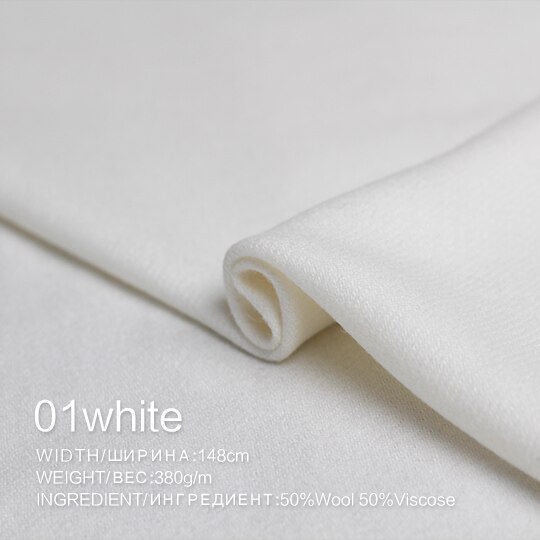 The Cloth 380g/m Weight Worsted Flannel Wool Fabrics Garment Material Autumn Women Suits Jacket Sewing Cloth Tailor: 01 white / 0.5m