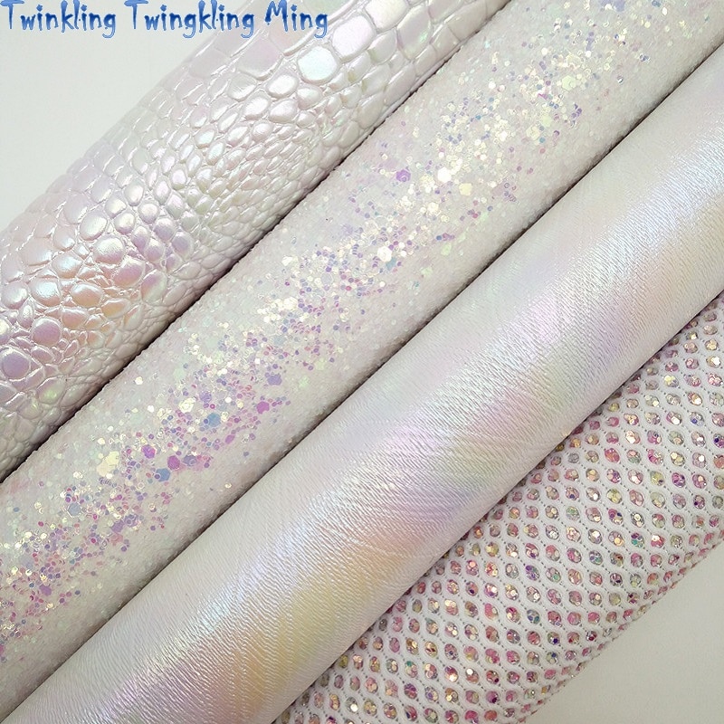 Witte Glitter Leer, Mesh Glitter Stof, krokodil Reliëf Kunstleer Lakens Voor Boog A4 21X29Cm Twinkling Ming KM170