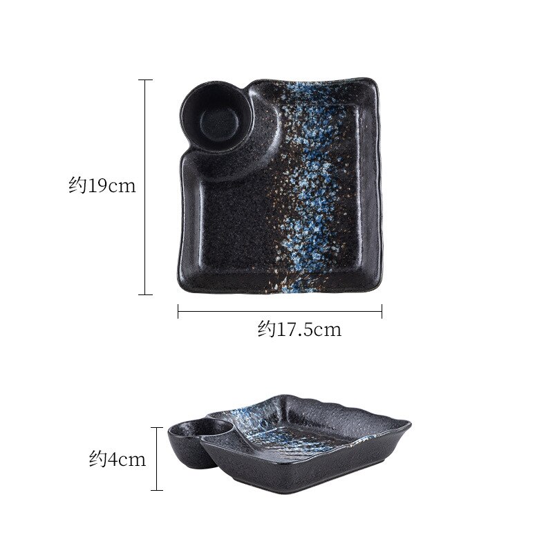 Plato para dumplings de cerámica, plato japonés con plato pequeño, plato occidental para desayuno, vajilla para restaurante y casa: Stars Bright Blue