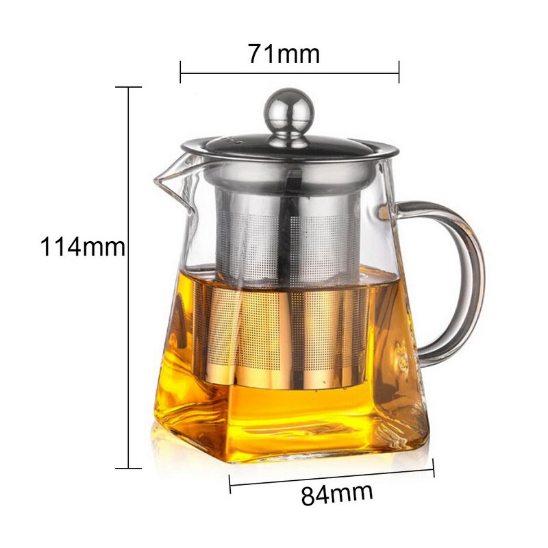 Hittebestendig Glas Theepot Met Roestvrijstalen Theefilter Verwarmde Container Thee Pot Goede Clear Ketel Vierkante Filter Manden: 550ml