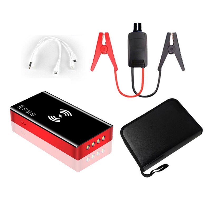 Wireless Charge Car Jump Starter Smart Clip Emergency Battery Booster Power Bank D7YA: red