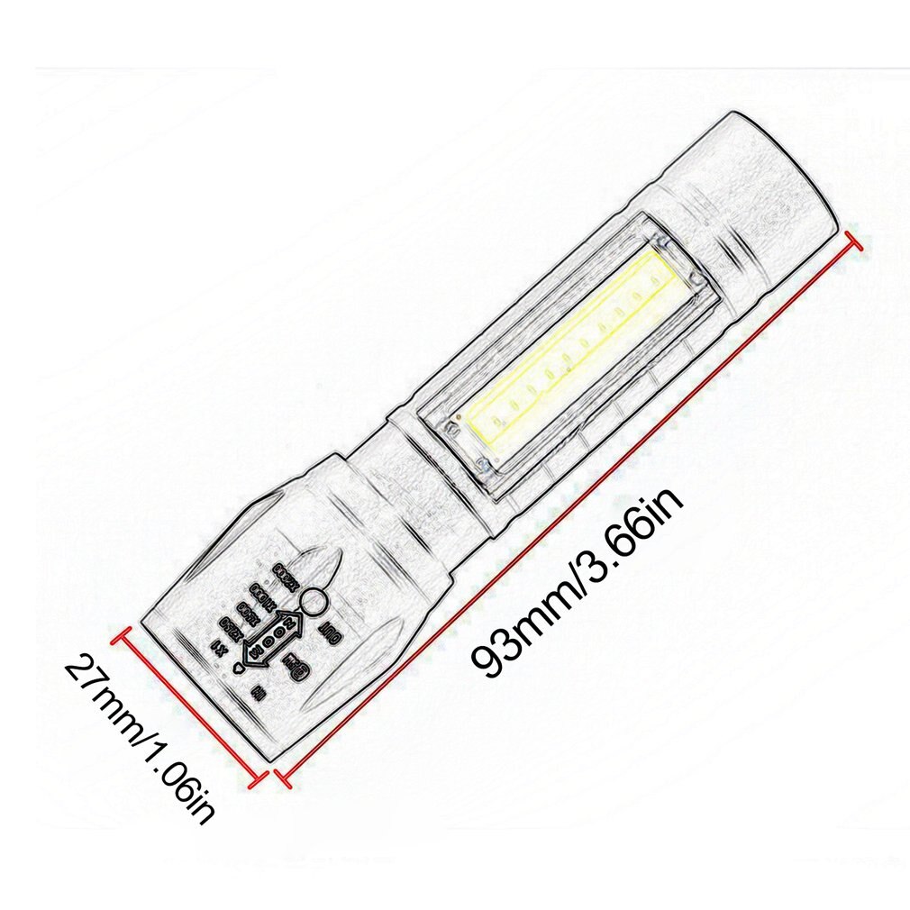Multifunctional LED Flashlight USB Rechargeable battery Powerful T6 torch Side COB Light Flashlight tail magnet WorkLight