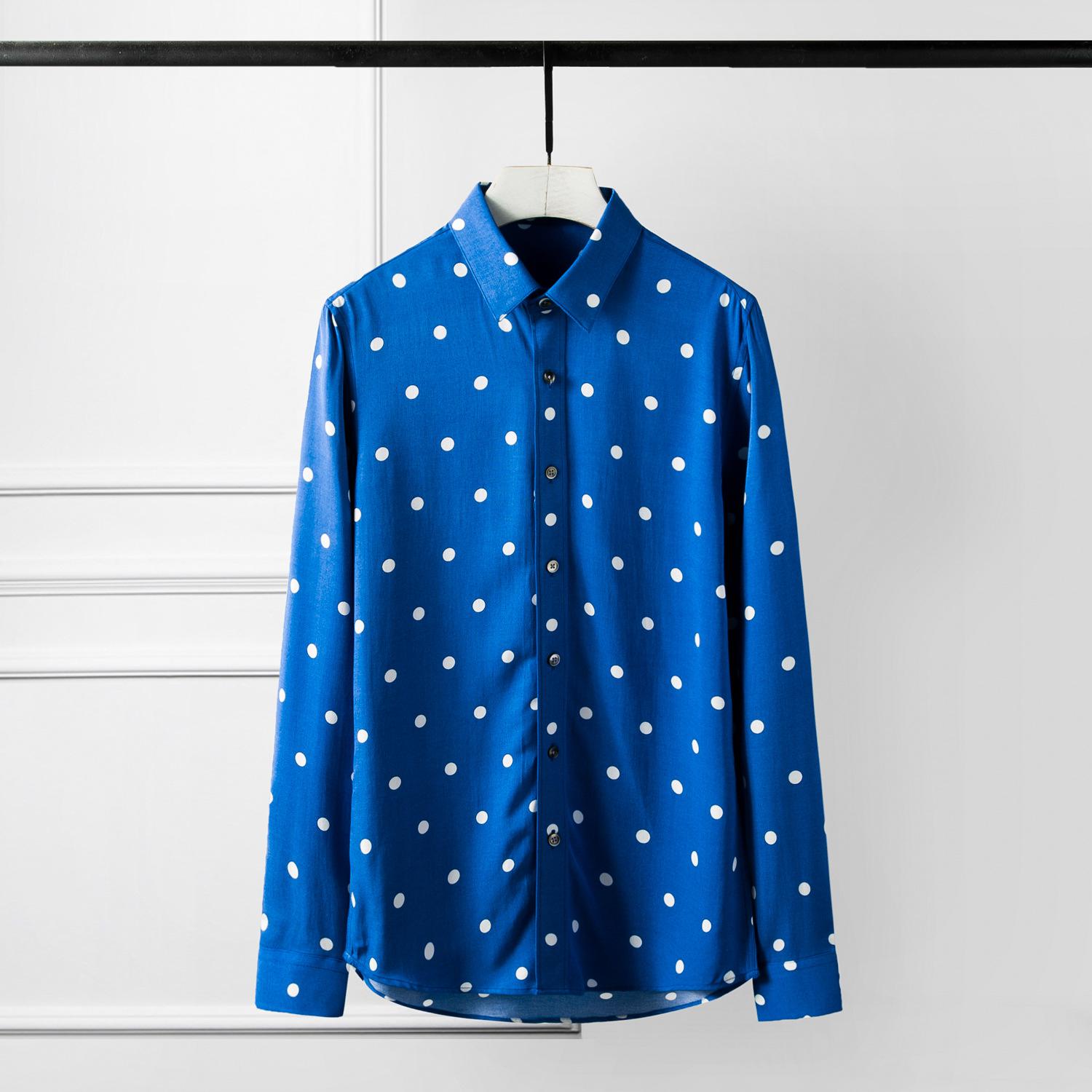 Lyocell-camisas de vestir de manga larga para hombre, camisas ajustadas con estampado de lunares para , talla grande 4xl: M
