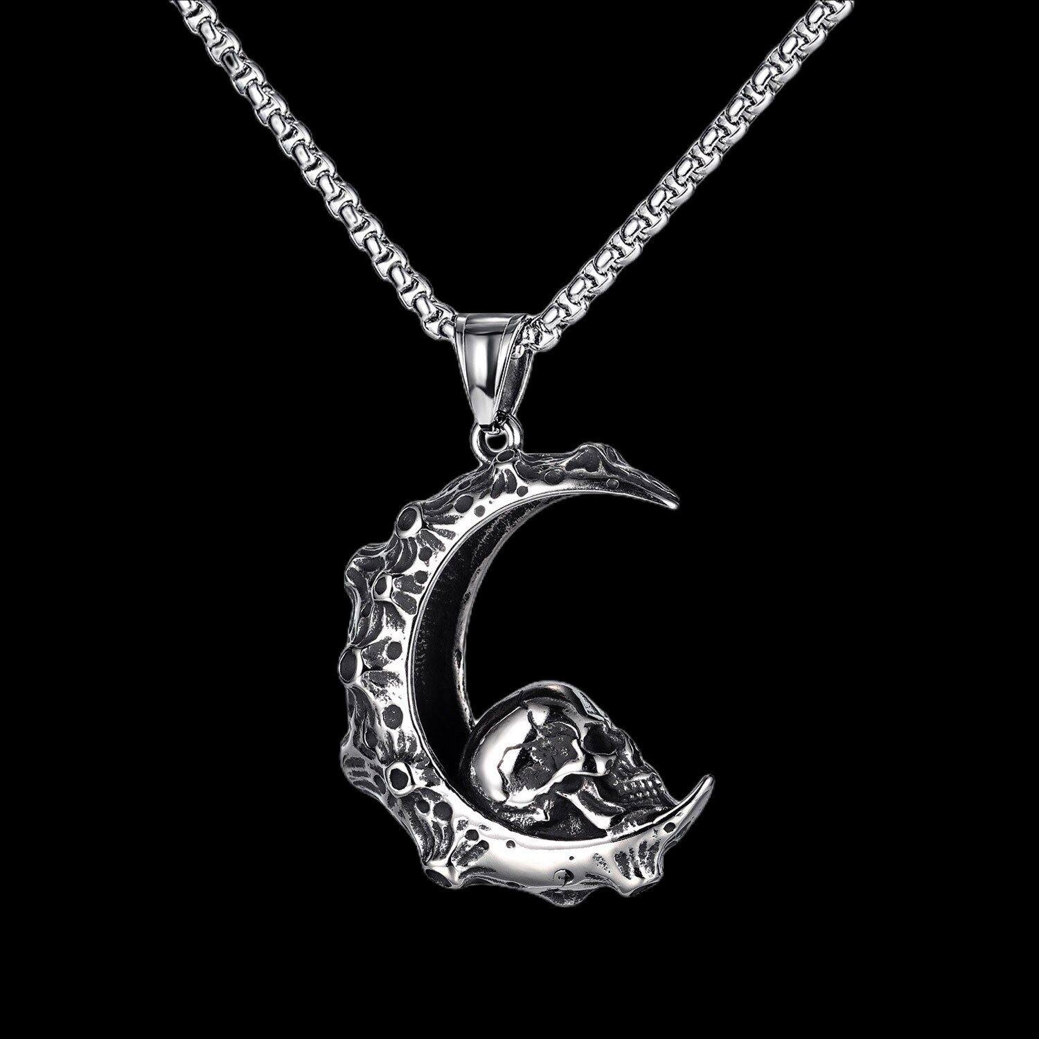 Charms Viking Dragon Skull Pendant Necklace Men's Biker Rock Punk Jewelry Antique Retro Chain OSDZ107: Imitation Rhodium Plated