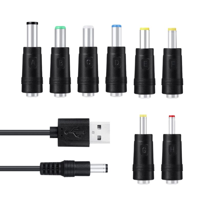 8in1 5V Usb Naar Dc 5.5X2.1Mm 3.5Mm 4.0Mm 4.8Mm 6.4Mm 5.5X2.5Mm 6.3Mm Plug Oplaadsnoer Voor Fan Speaker Router Led Lamp