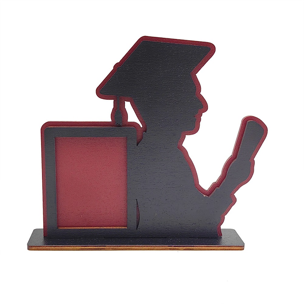 Vintage Graduation Theme Picture Frame Rustic Celebration Wooden Photo Frame Festival Handmade Picture Frame Stand: PURPLE