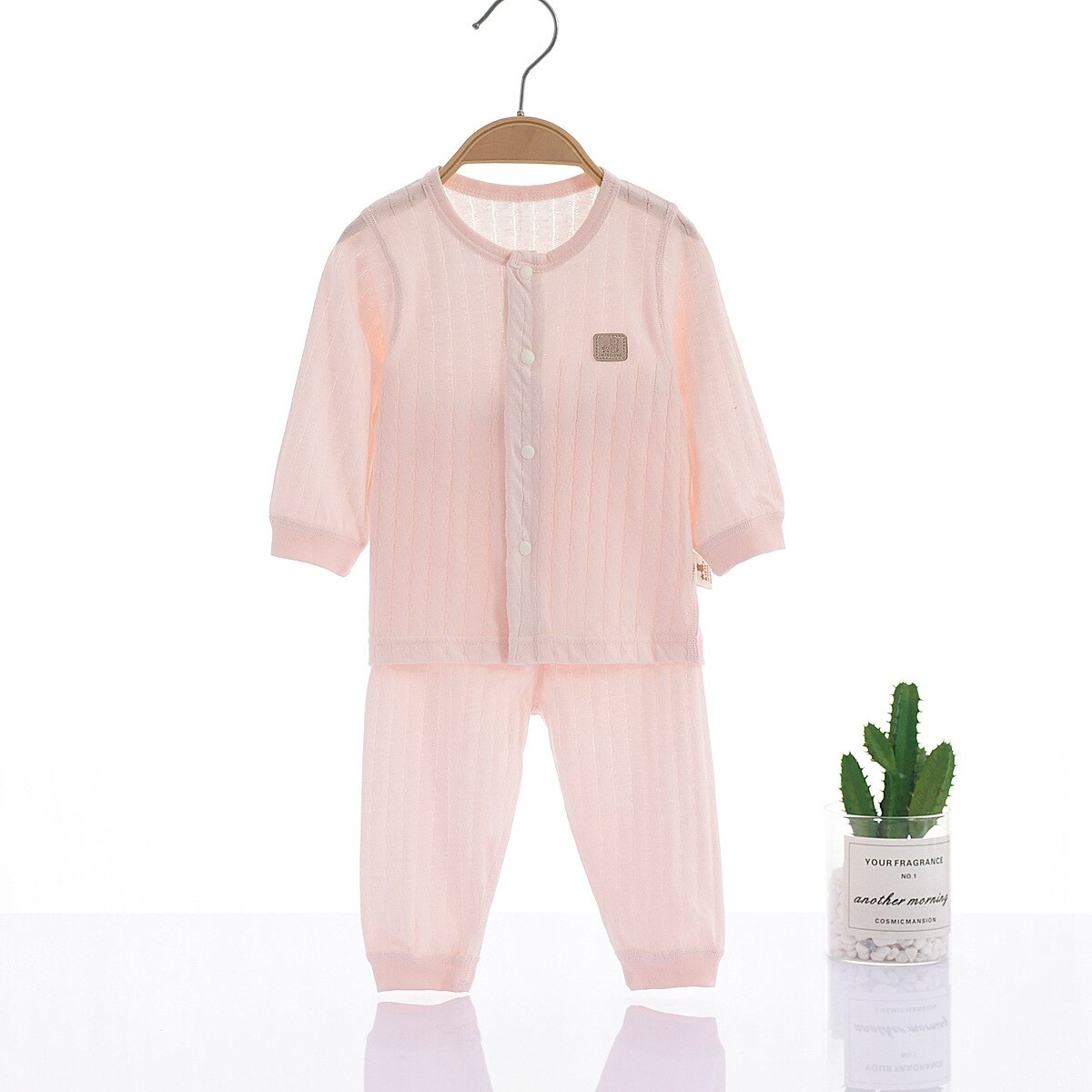 Set di biancheria intima per bambini pigiama per neonato sottile estivo manica lunga Split Sleepwear abiti cappotto sottile in puro cotone per neonati: pink / 18m