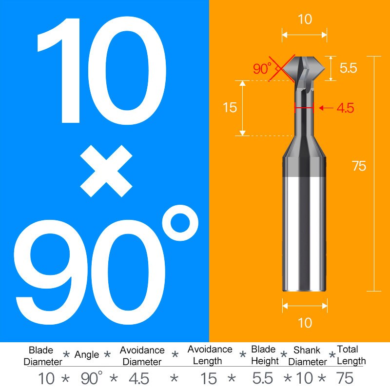 Hartmetall Wolfram Stahl Anfasen Cutter 60 120 90 Grad hoch Und Unten doppelseitige Bearbeitung Beschichtete Fräser Fase werkzeuge: 10XR90X75L / Pro Aluminium