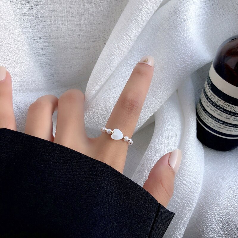 Moda pérola anel de corda elástica simples amor pêssego coração-em forma de anel