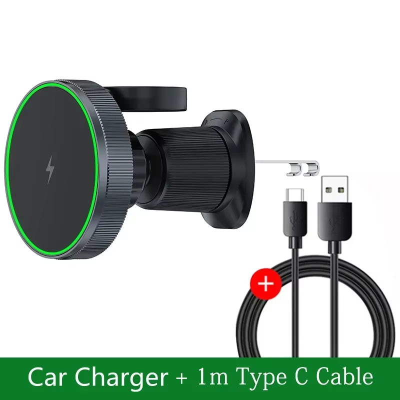 Cargador de coche inalámbrico magnético con luz LED, soporte para teléfono móvil, estación de carga rápida con imán para iPhone 16 15 14 13 12 Pro Max: Morado